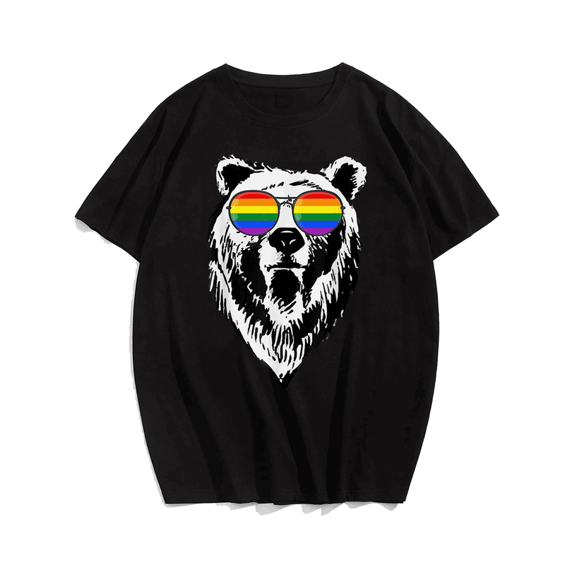 Gay Bear LGBTQ Rainbow Sunglasses Pride T-Shirt, Men Plus Size T-shirt for Big & Tall