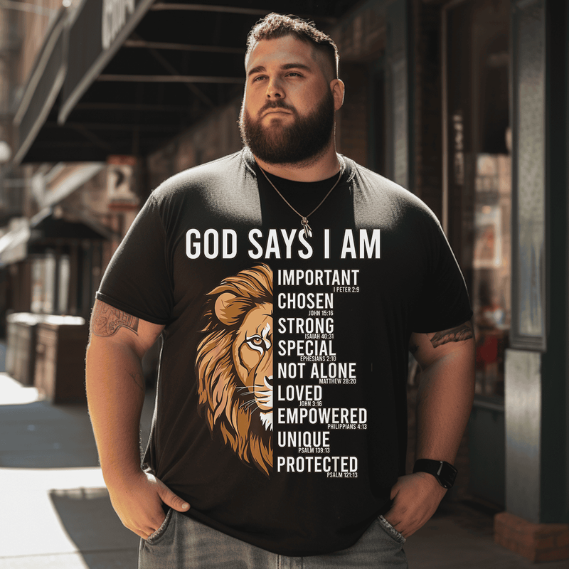 God Say I Am ... Jesus Faith Men T-Shirt, Plus Size Oversize T-shirt for Big & Tall Man
