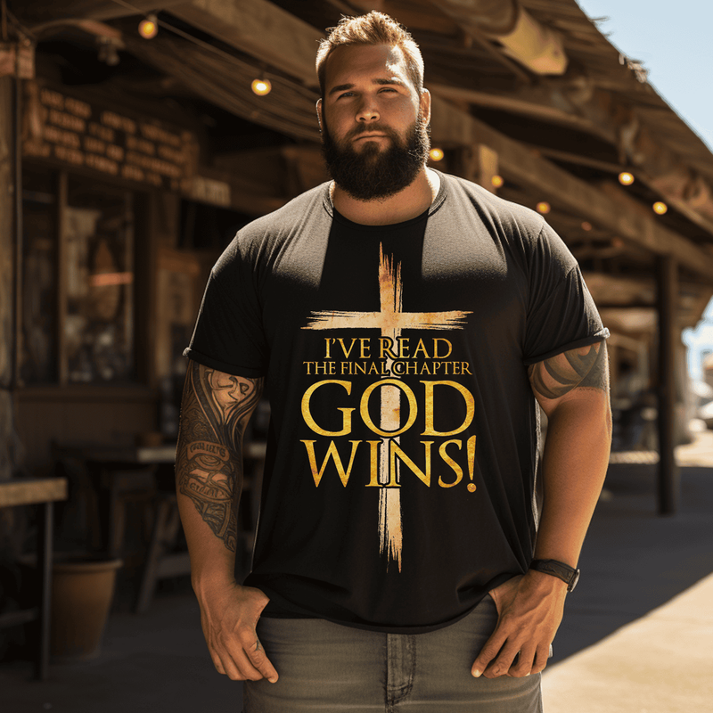 I've Read the Final Chapter God Wins Faith Cross T-Shirt, Plus Size Oversize T-shirt for Big & Tall Man