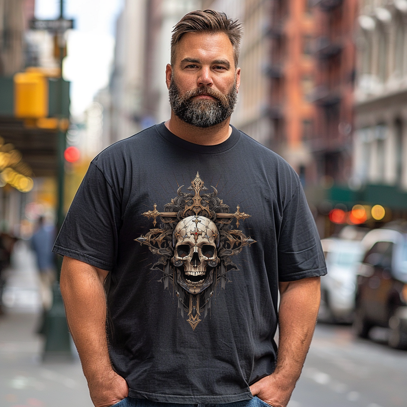 Skull & Cross Faith Plus Size T-shirt for Men, Oversize Man Clothing for Big & Tall