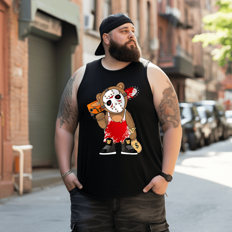 Hockey Teddy Bear Tank Top Sleeveless Tee, Oversized T-Shirt for Big and Tall