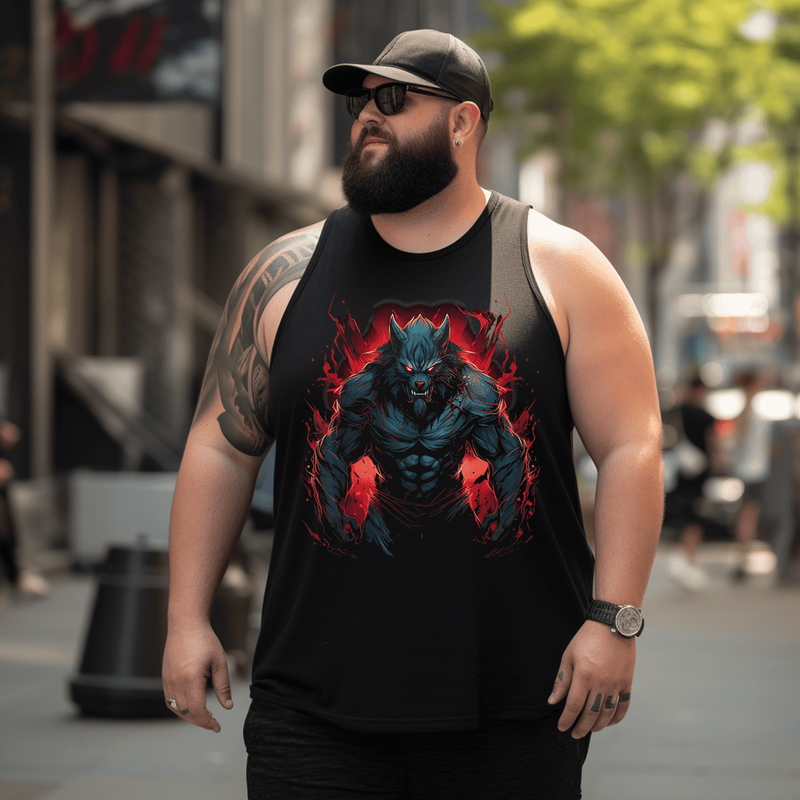 Scary Werewolf Full Moon Tank Top Sleeveless Tee, Oversized T-Shirt for Big and Tall