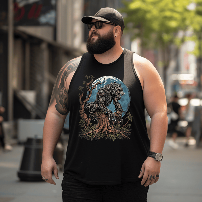 Full Moon Werewolf Tank Top Sleeveless Tee, Oversized T-Shirt for Big and Tall