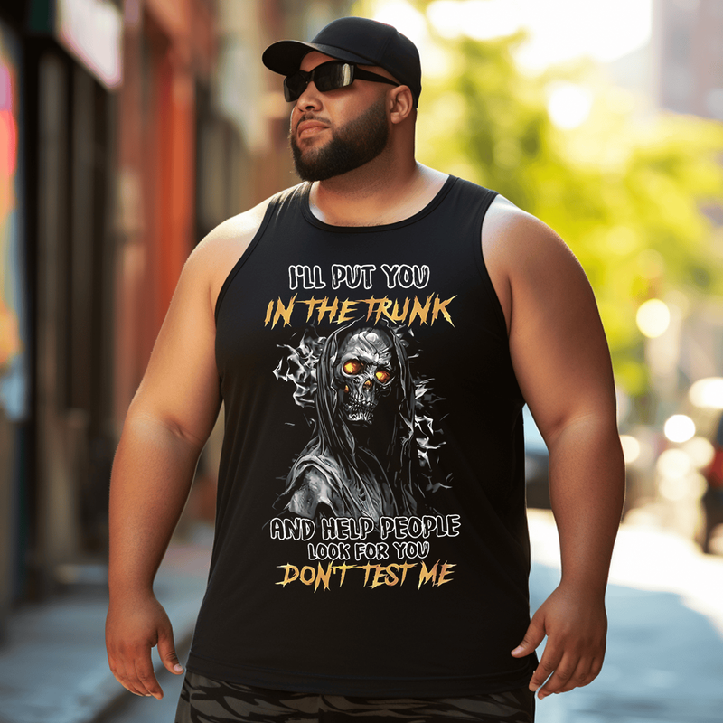 Skeleton Letter Graphic Tank Top Sleeveless Tee, Oversized T-Shirt for Big and Tall