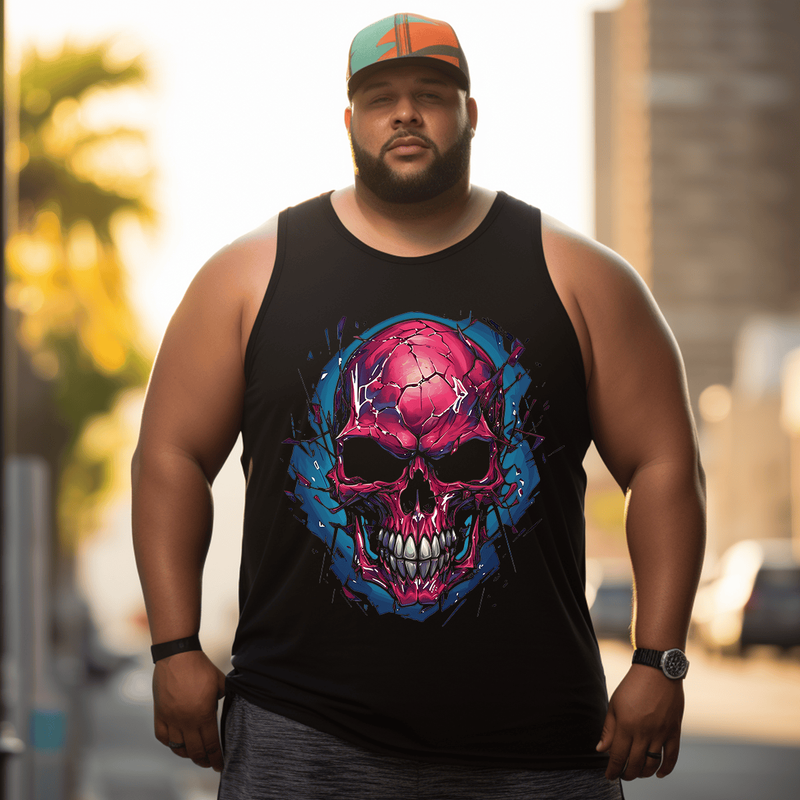 Broken Skull Tank Top Sleeveless Tee, Oversized T-Shirt for Big and Tall
