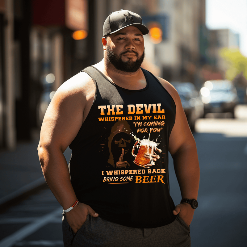Men's Skull & Beer Graphic Tank Top Tank Top Sleeveless Tee, Oversized T-Shirt for Big and Tall