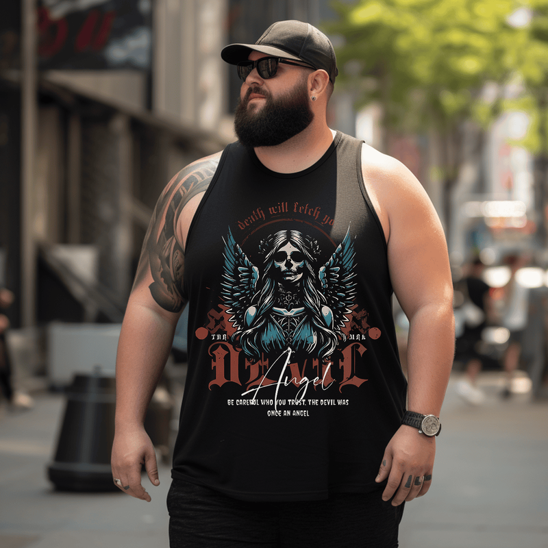 Angel Tank Top Sleeveless Tee, Oversized T-Shirt for Big and Tall
