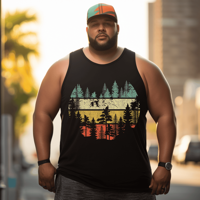 Wildlife Trees Tank Top Sleeveless Tee, Oversized T-Shirt for Big and Tall