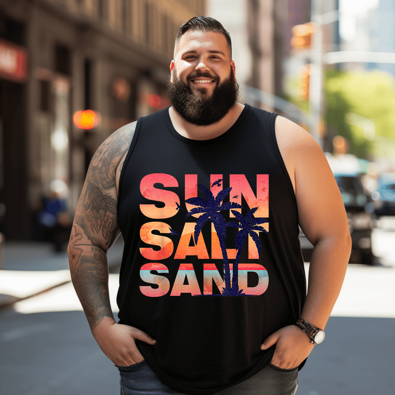 Palm Tree Tank Top Sleeveless Tee, Oversized T-Shirt for Big and Tall
