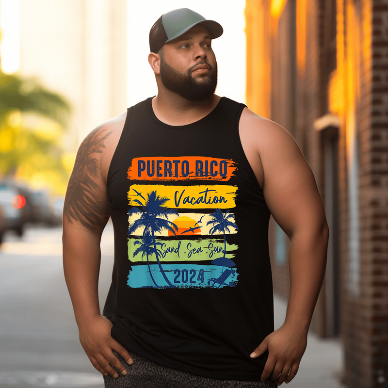 Vacation Mode On Summer Beach Garment Tank Top Sleeveless Tee, Oversized T-Shirt for Big and Tall