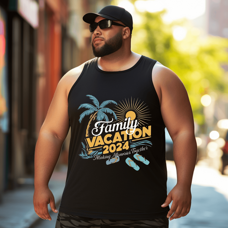 Vacation Memories Tank Top Sleeveless Tee, Oversized T-Shirt for Big and Tall