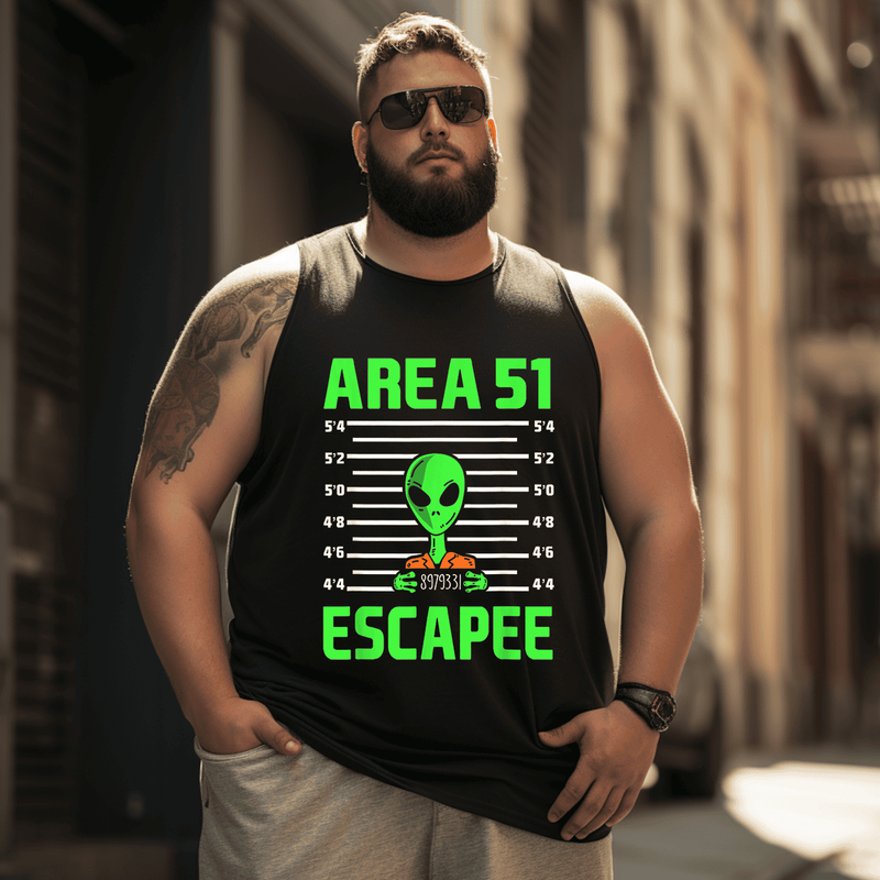 Alien Conspiracy Theory UFO Tank Top Sleeveless Tee, Oversized T-Shirt for Big and Tall