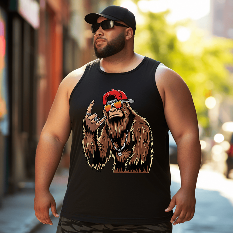 Bigfoot Rock On Hand Rock And Roll Music Lover Tank Top Sleeveless Tee, Oversized T-Shirt for Big and Tall