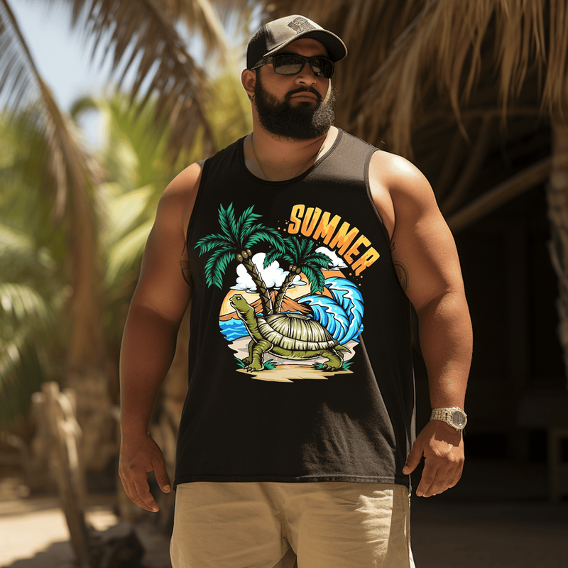 Summer and Sea TurtleTank Top Sleeveless Tee, Oversized T-Shirt for Big and Tall
