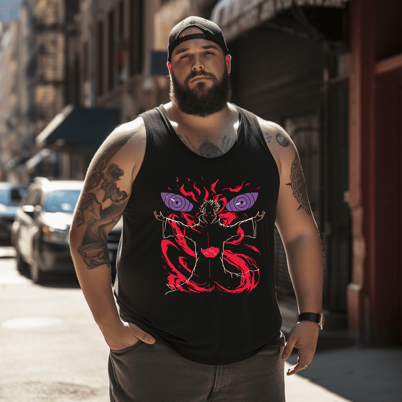 Pain Pein Men Anime Graphic Tank Top Sleeveless Tee, Oversized T-Shirt for Big and Tall