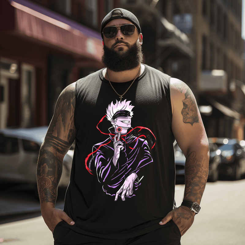 Satoru Gojo Men Anime Graphic Tank Top Sleeveless Tee, Oversized T-Shirt for Big and Tall