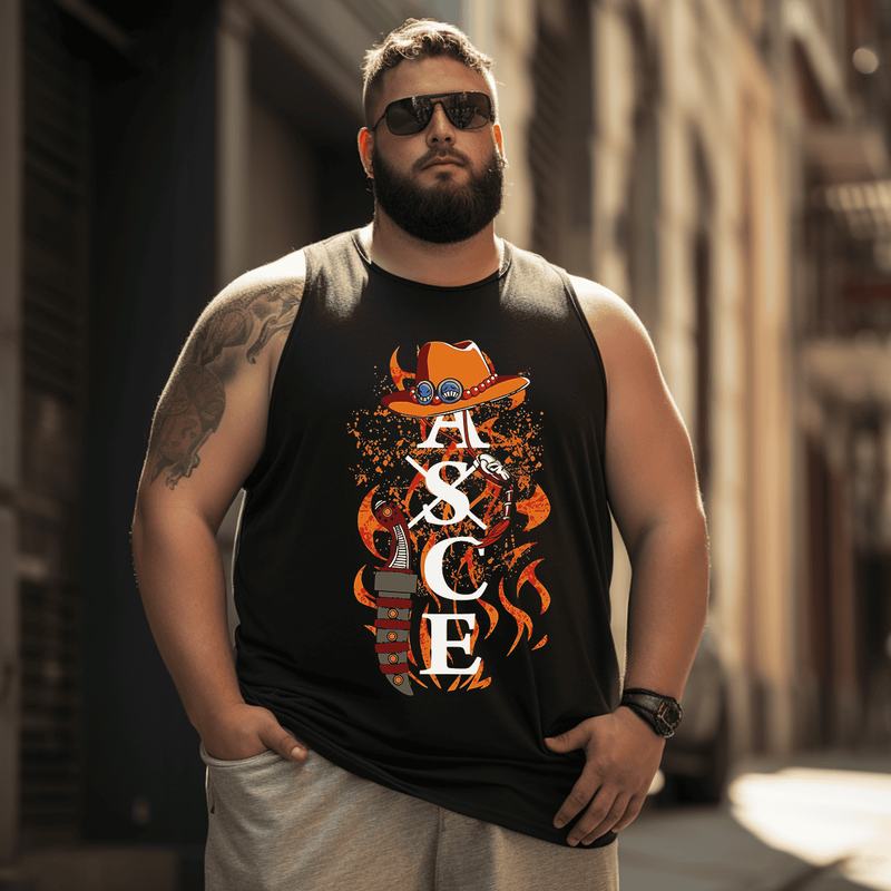 Fire Fist Asce Men Anime Graphic Tank Top Sleeveless Tee, Oversized T-Shirt for Big and Tall