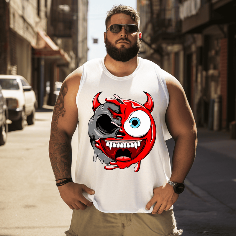 Smiley Face Trees Tank Top Sleeveless Tee, Oversized T-Shirt for Big and Tall