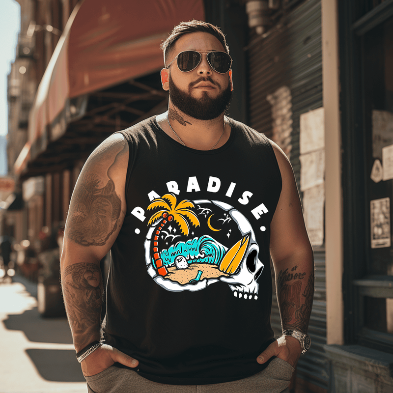 Holiday Skull Island Tank Top Sleeveless Tee, Oversized T-Shirt for Big and Tall