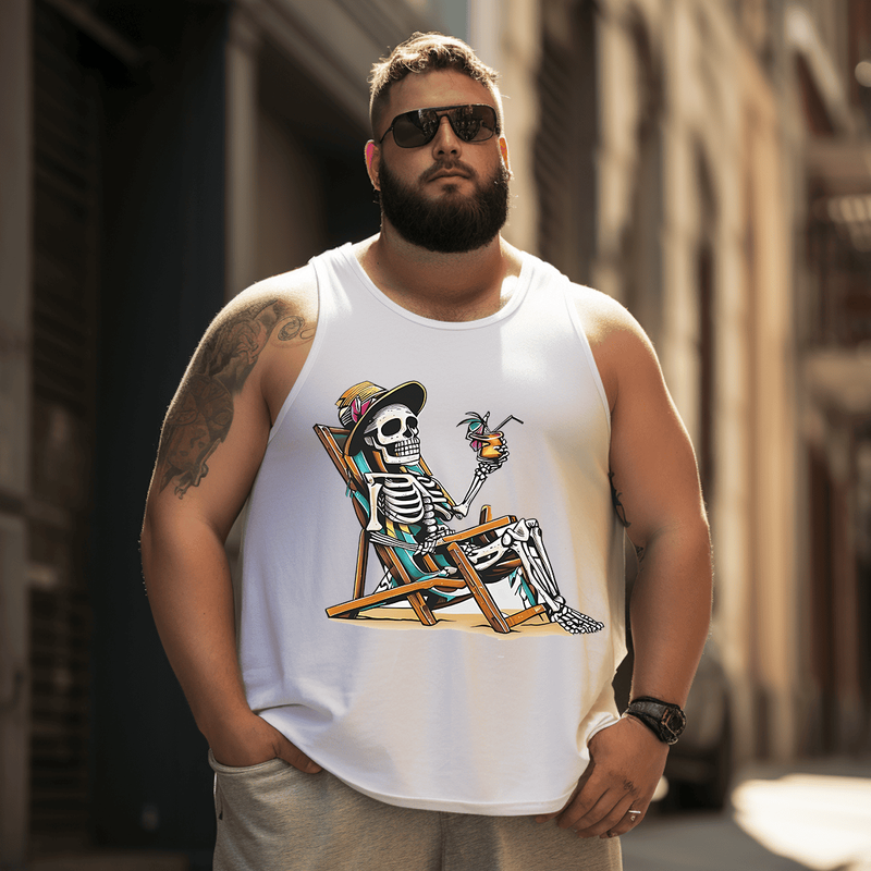 Beach and Skull Tank Top Sleeveless Tee, Oversized T-Shirt for Big and Tall
