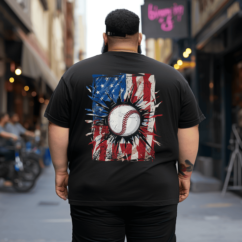 Patriotic Baseball 4th Of July Men USA American Flag Men T-Shirt, Oversized T-Shirt for Big and Tall