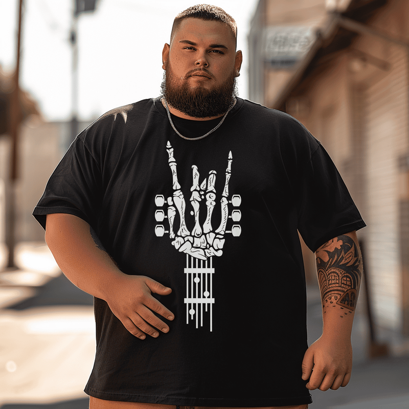 Rock and Roll Punk Rock Band Concert Guitar T-Shirt, Plus Size Oversize T-shirt for Big & Tall Man