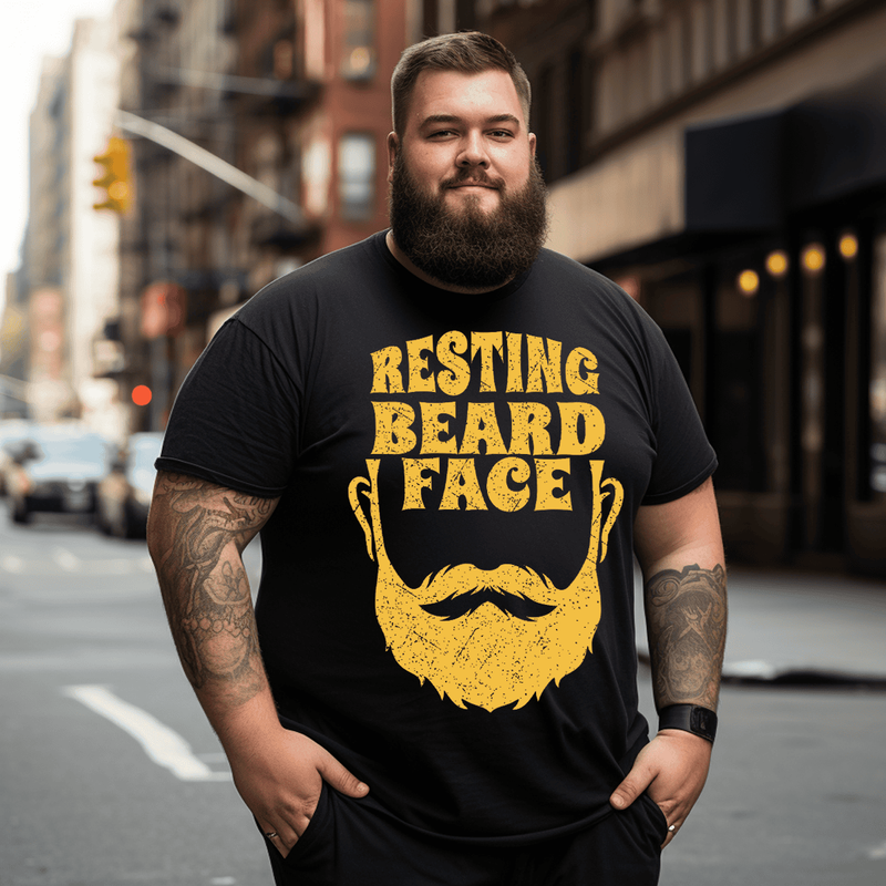 Vintage Distressed Resting Beard Face Funny Beard T-Shirt, Plus Size Oversize T-shirt for Big & Tall Man