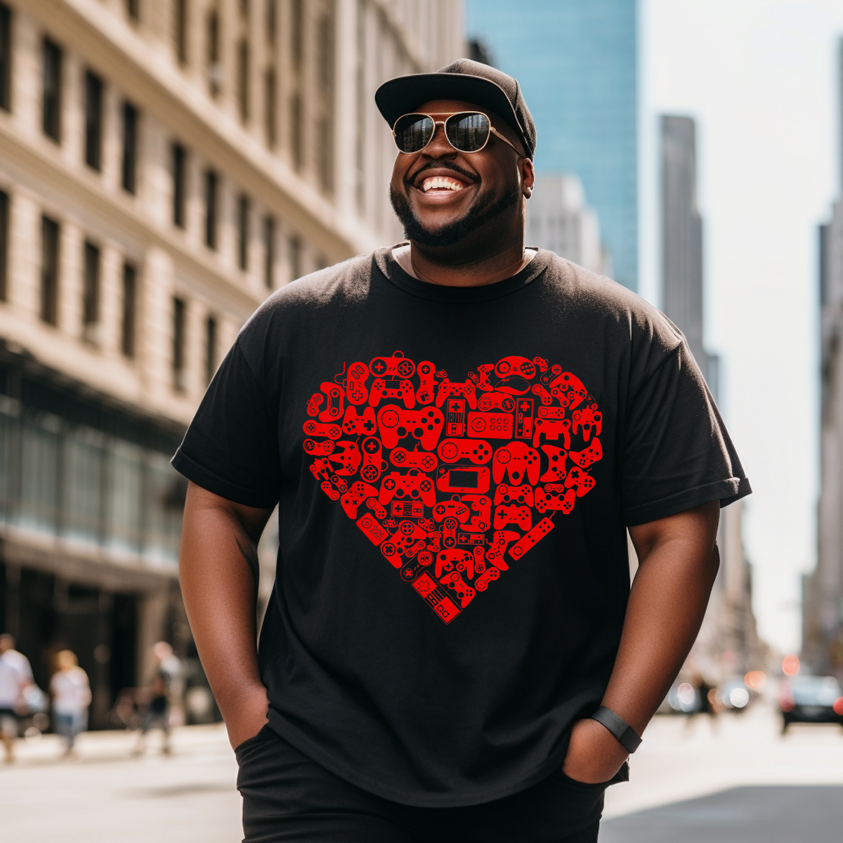 Men Gamer T-Shirt Valentine's Day Shirt, Men Plus Size Oversize T-shirt for Big & Tall Man