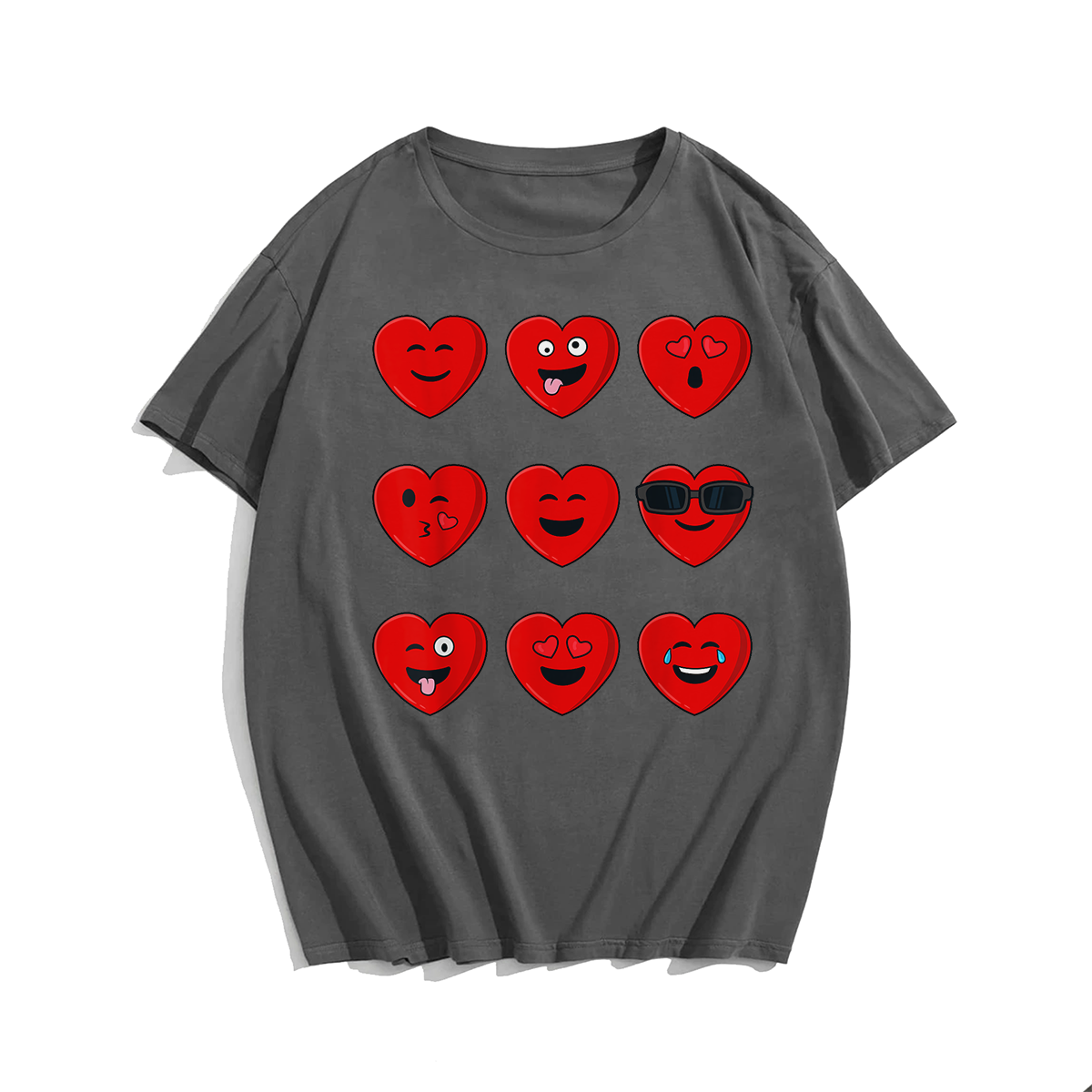 Funny Faces Hearts Valentines Day T-Shirt, Men Plus Size Oversize T-shirt for Big & Tall Man