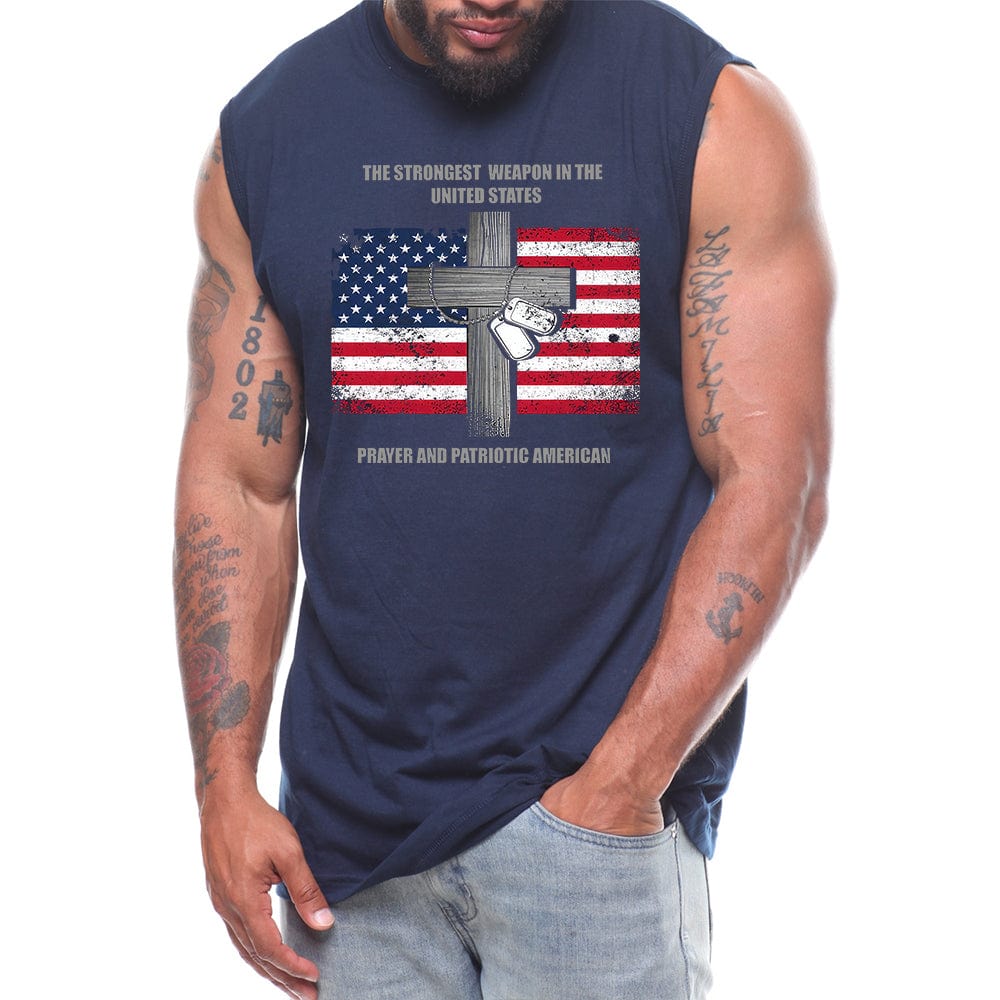 The Strongest Weapon In United States Prayer And American Patriotic Mens Sleeveless Tee