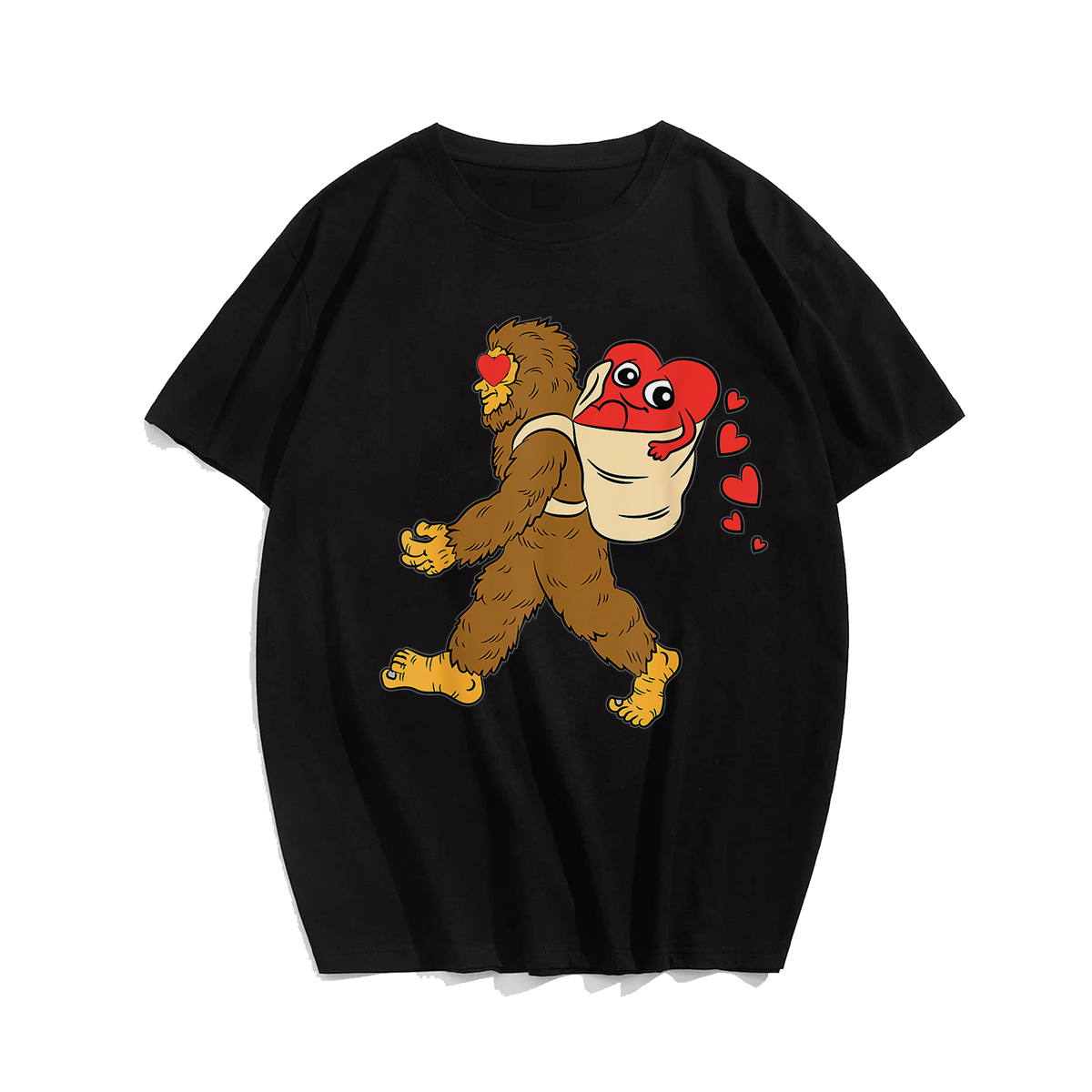 Bigfoot Heart Sasquatch Love T-Shirt, Men Plus Size Oversize T-shirt for Big & Tall