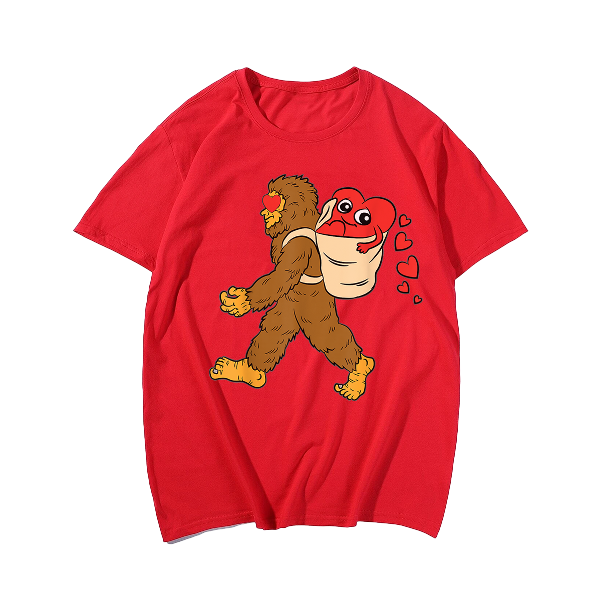 Bigfoot Heart Sasquatch Love T-Shirt, Men Plus Size Oversize T-shirt for Big & Tall
