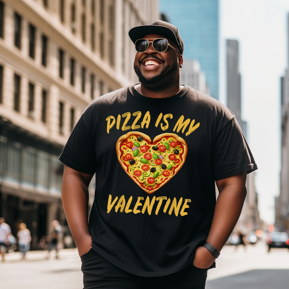 Pizza Is My Valentine Valentines Day Heart T-Shirt, Men Plus Size Oversize T-shirt for Big & Tall Man