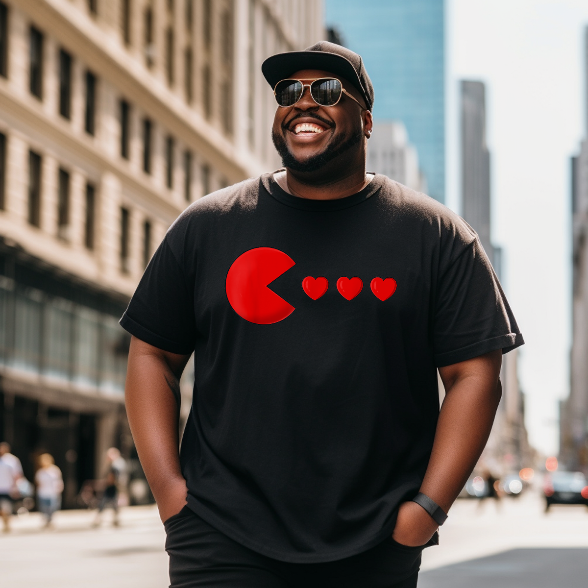 Hearts Valentine Valentines Day T-Shirt, Men Plus Size Oversize T-shirt for Big & Tall Man