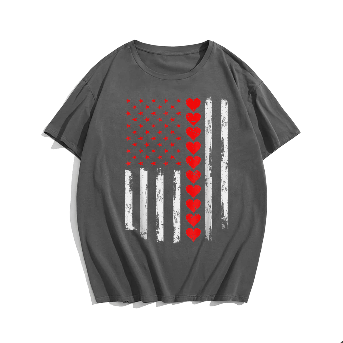 American US Flag Heart Valentine Gift T-Shirt, Men Plus Size Oversize T-shirt for Big & Tall Man