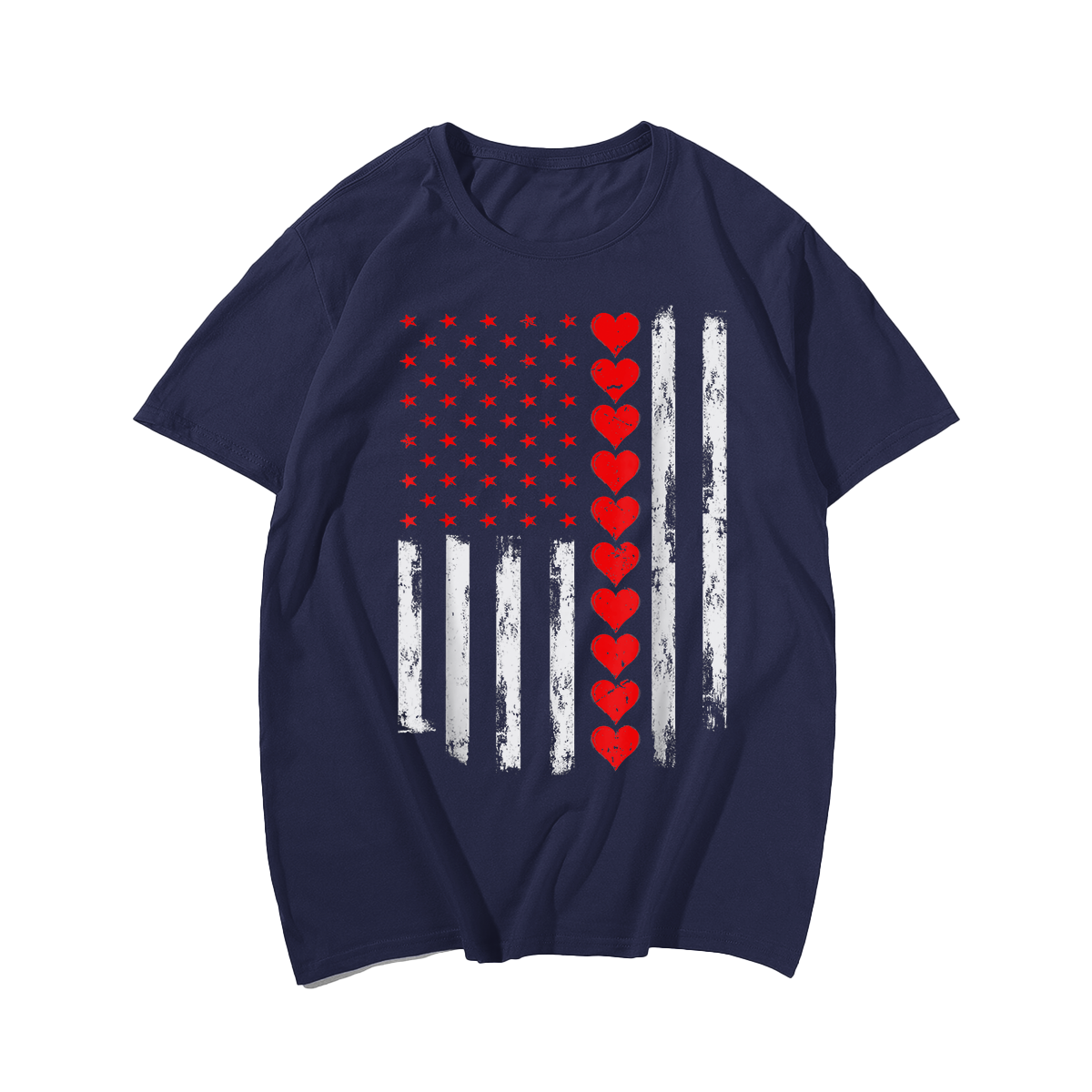 American US Flag Heart Valentine Gift T-Shirt, Men Plus Size Oversize T-shirt for Big & Tall Man