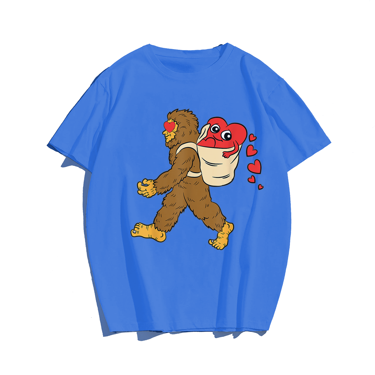 Bigfoot Heart Sasquatch Love T-Shirt, Men Plus Size Oversize T-shirt for Big & Tall