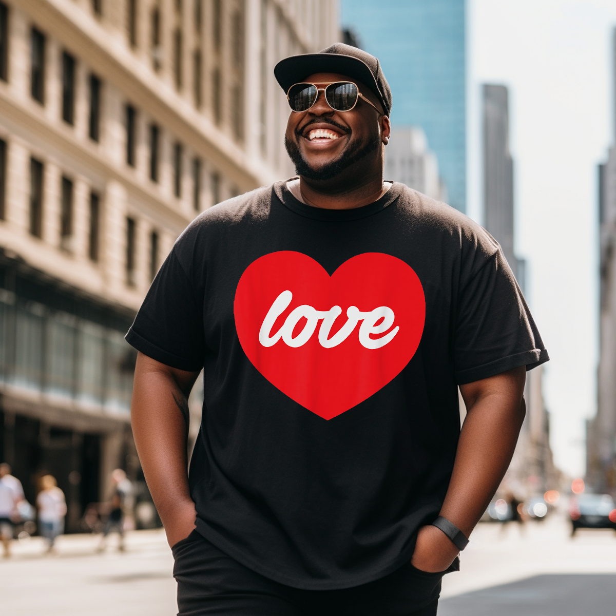 Love Heart Valentines Day T-Shirt, Men Plus Size Oversize T-shirt for Big & Tall Man