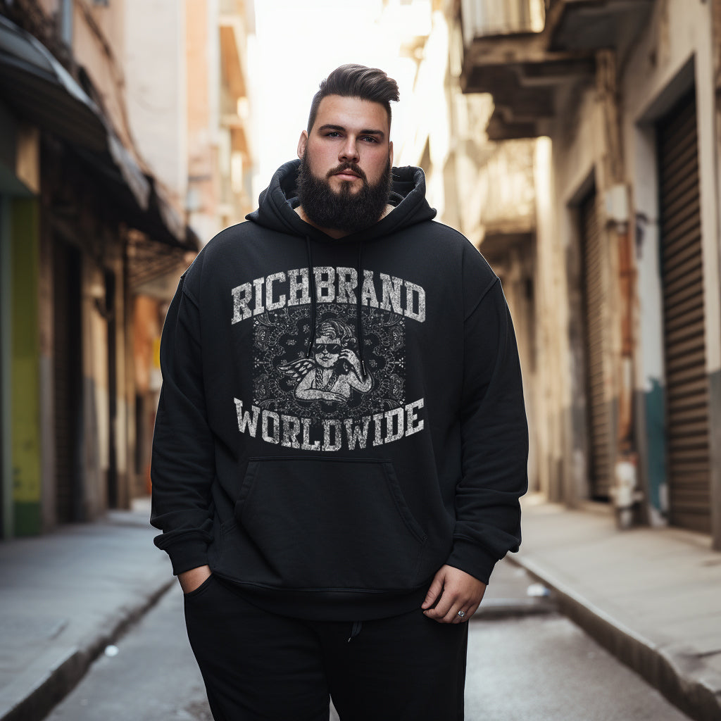 Spoof Angel Phone Letter Printed Men's Plus Size Hoodie