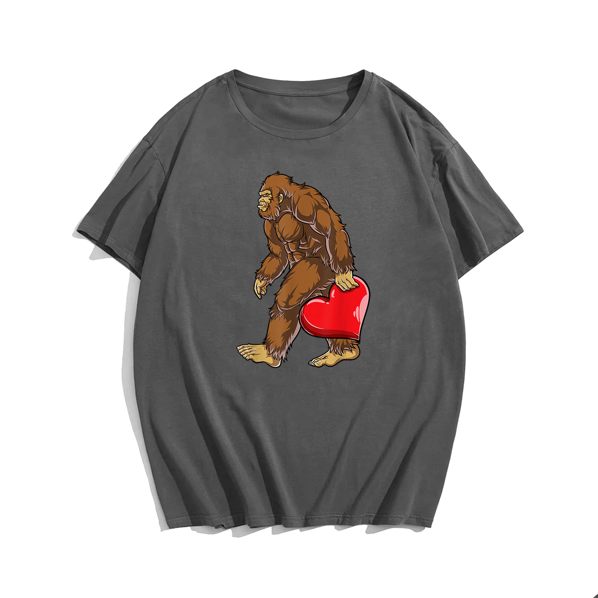 Bigfoot Heart T-Shirt, Men Plus Size Oversize T-shirt for Big & Tall
