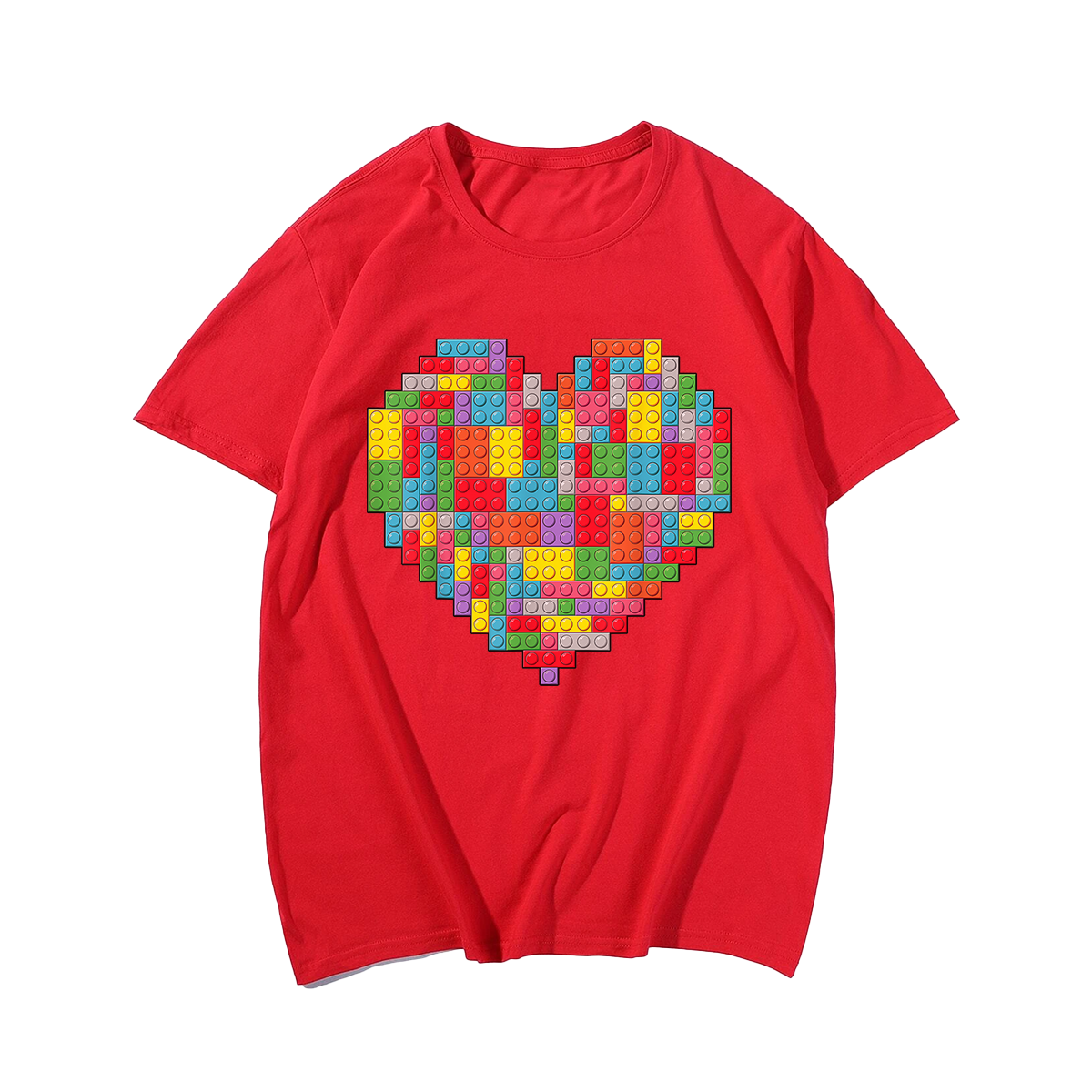 Block Brick Building Heart Valentines Day T-shirt, Men Plus Size Oversize T-shirt for Big & Tall Man