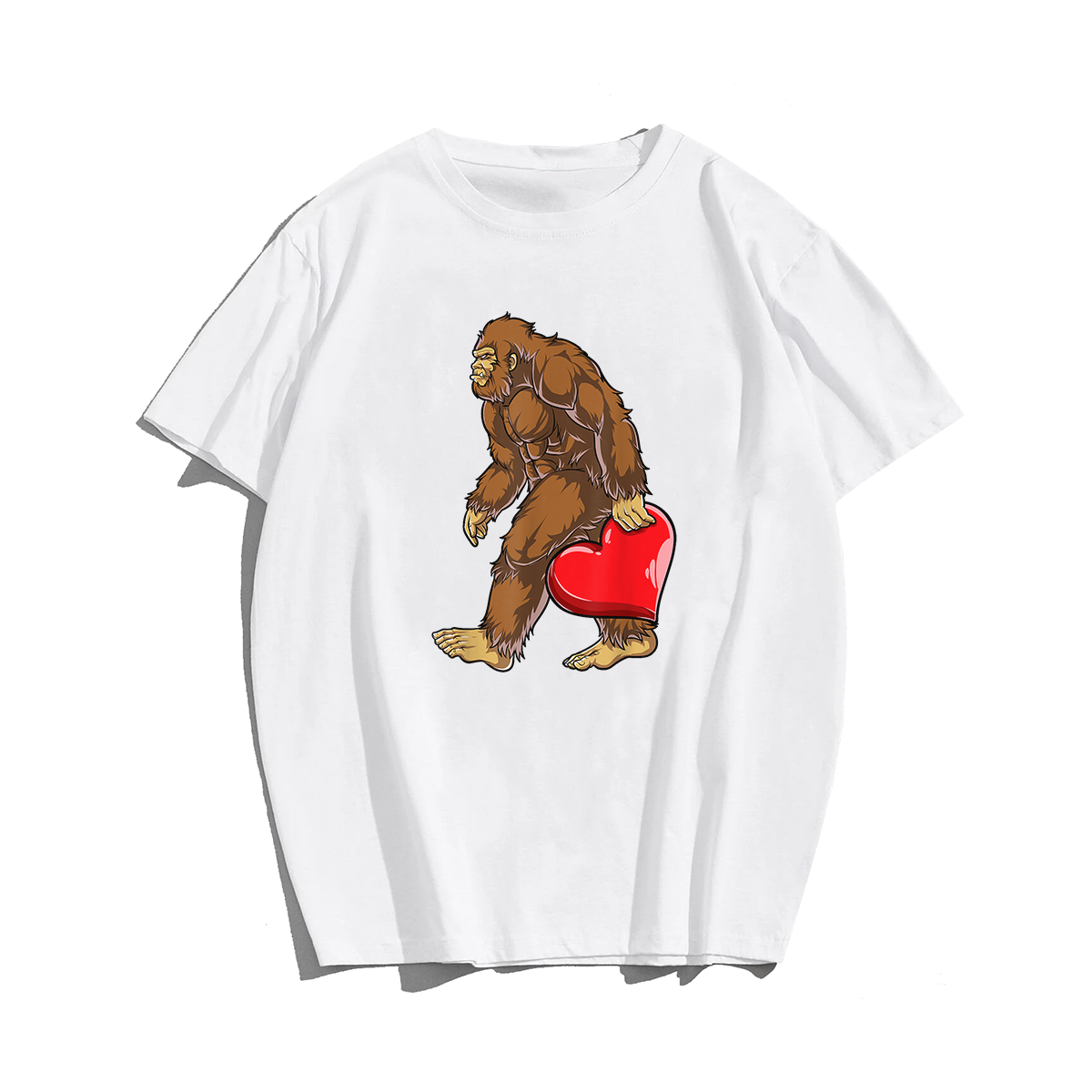 Bigfoot Heart T-Shirt, Men Plus Size Oversize T-shirt for Big & Tall