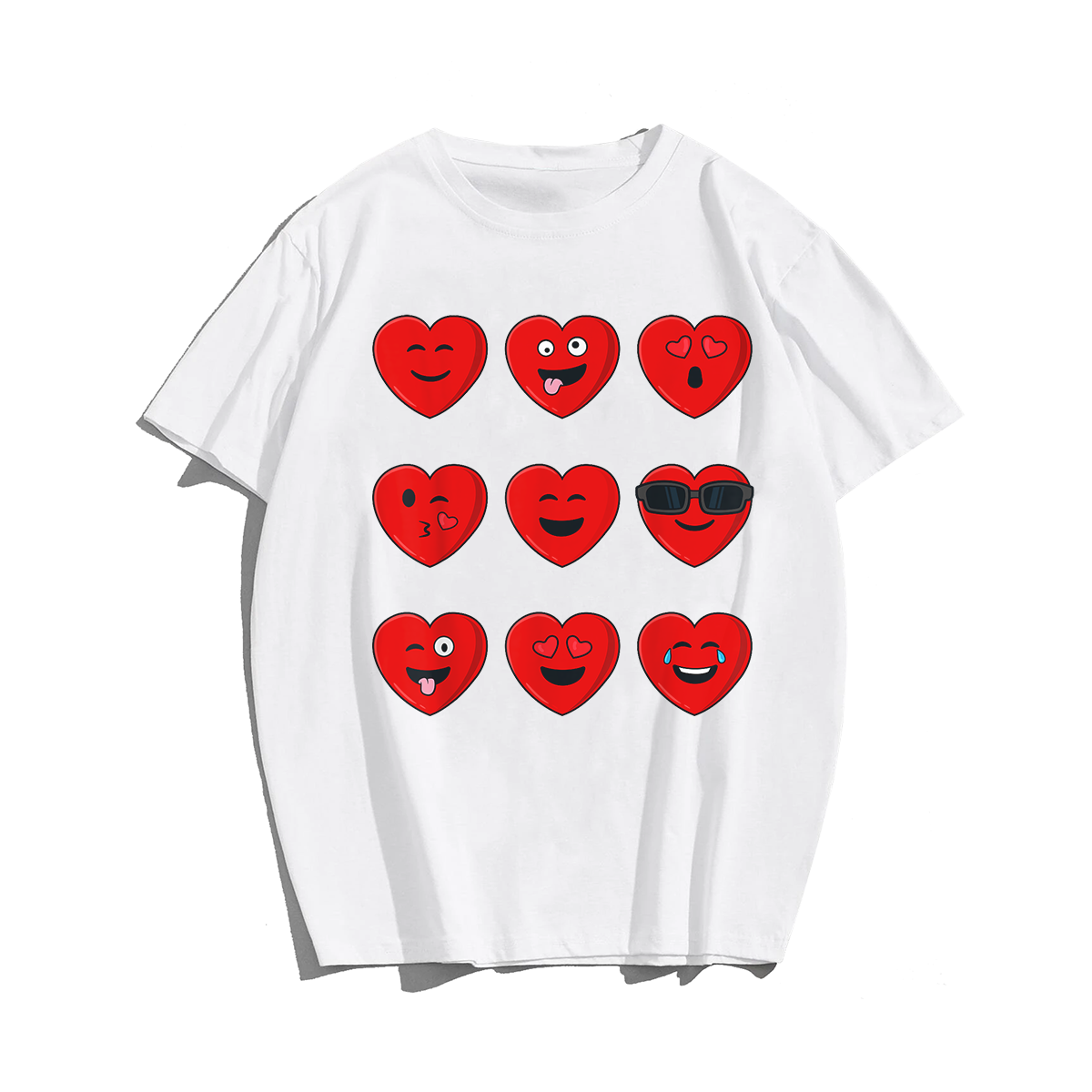 Funny Faces Hearts Valentines Day T-Shirt, Men Plus Size Oversize T-shirt for Big & Tall Man