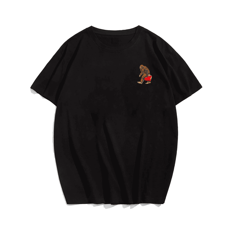 Bigfoot Heart 2# T-Shirt, Men Plus Size Oversize T-shirt for Big & Tall
