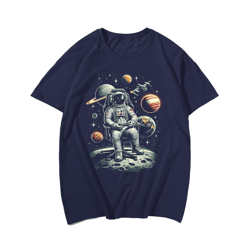 Astronaut Space Gaming System T-Shirt, Plus Size Oversize T-shirt for Big & Tall Man