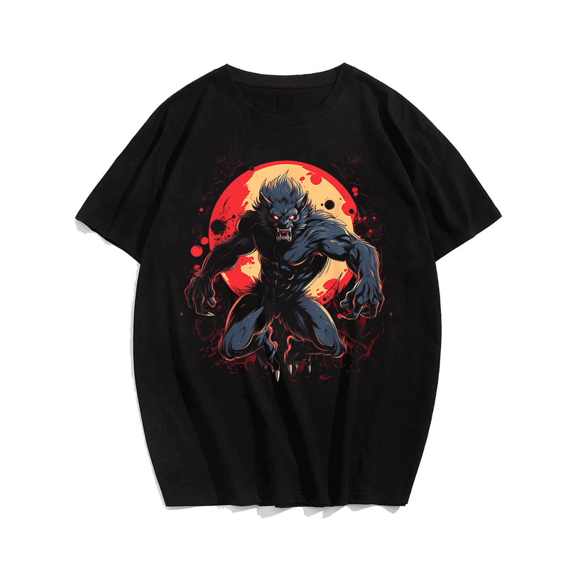 Scary Werewolf Full Moon Costume Horror Werewolf T-Shirt-3, Plus Size Oversize T-shirt for Big & Tall Man