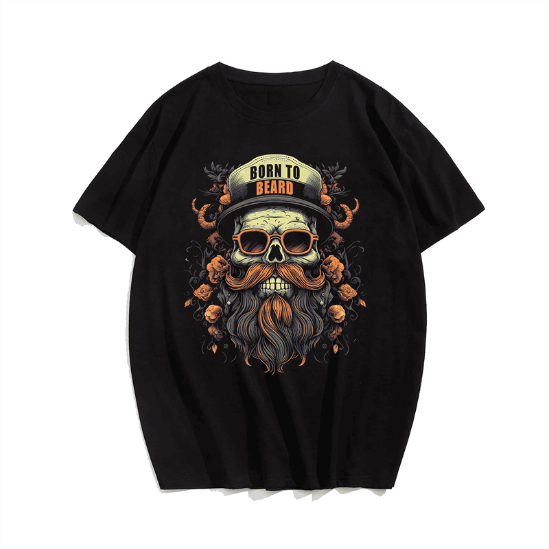 Born To Beard Men T Shirt, Plus Size Oversize T-shirt for Big & Tall Man