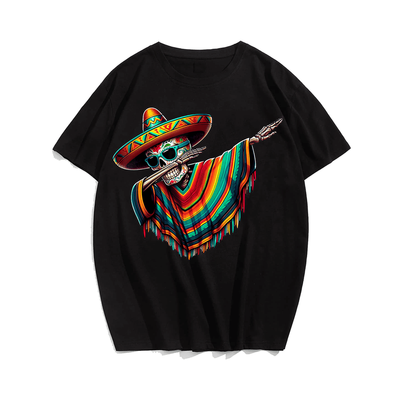 Dabbing Mexican Poncho Skull Sombrero Dab T-Shirt, Plus Size T-shirt for Big & Tall Man