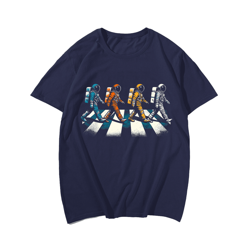 Retro Astronaut Outer Space T-Shirt, Plus Size Oversize T-shirt for Big & Tall Man