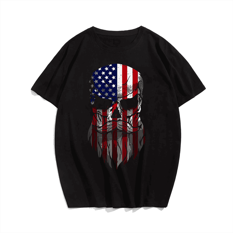 American Beard Skull Men's T-Shirt, Plus Size Oversize T-shirt for Big & Tall Man